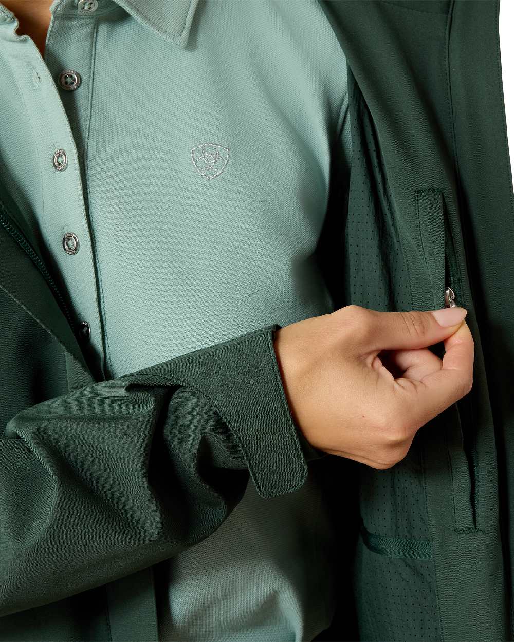 Monstera coloured Ariat Womens Coastal Waterproof Jacket on white background 
