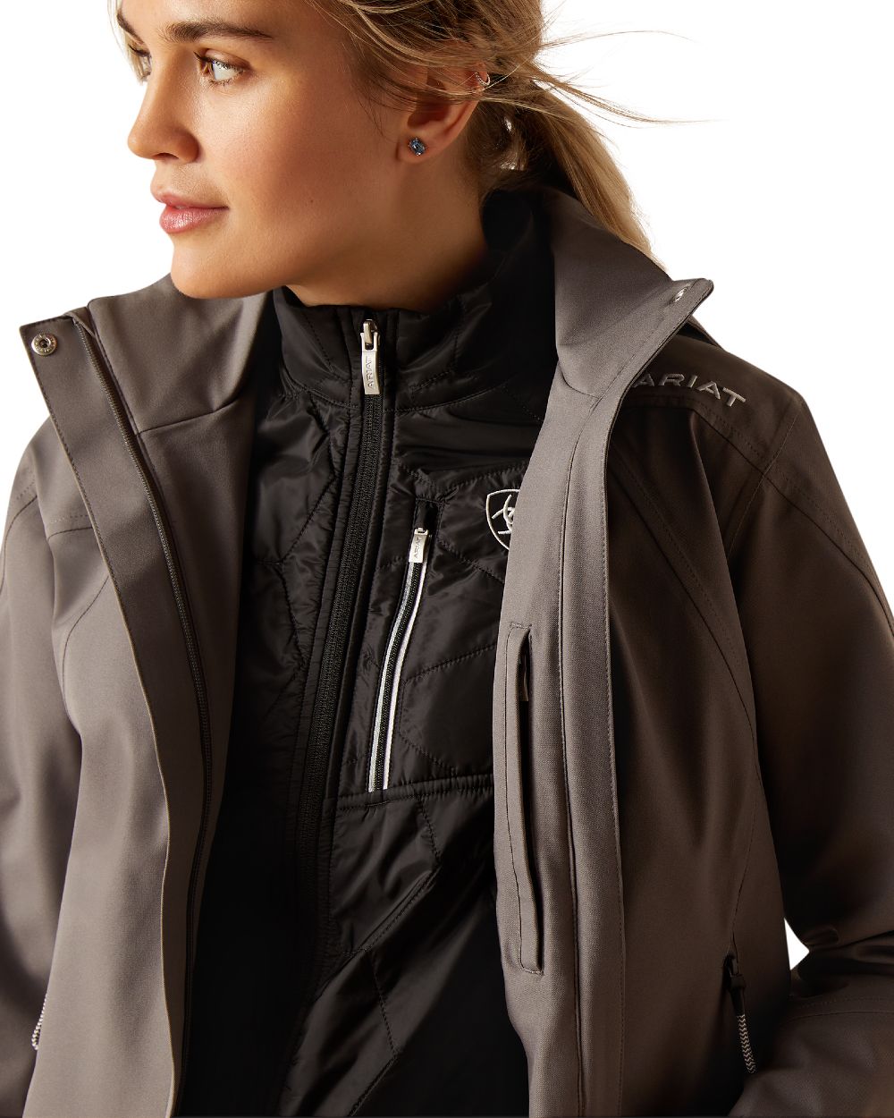 Plum Grey Coloured Ariat Womens Coastal Waterproof Jacket on white background 