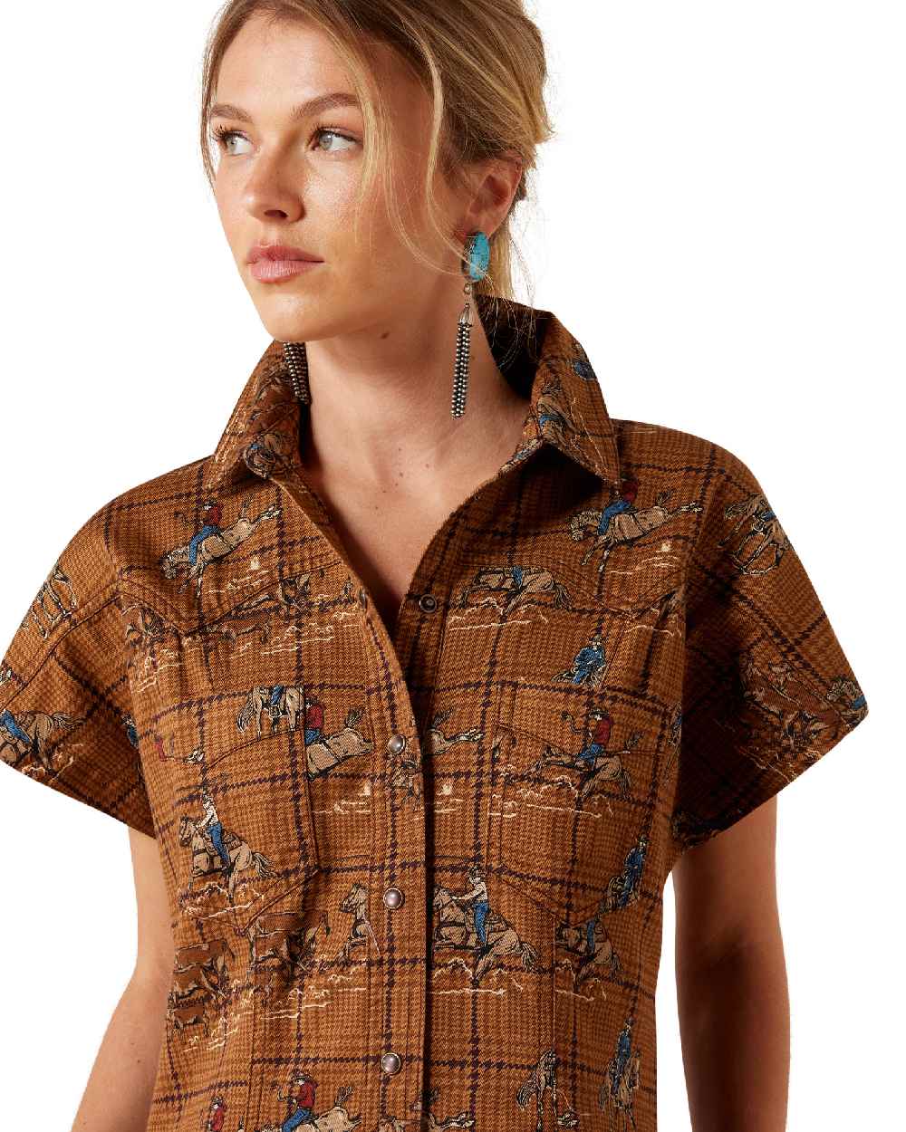 Glen-Plaid-Rodeo coloured Ariat Womens Cody Dress on white background 