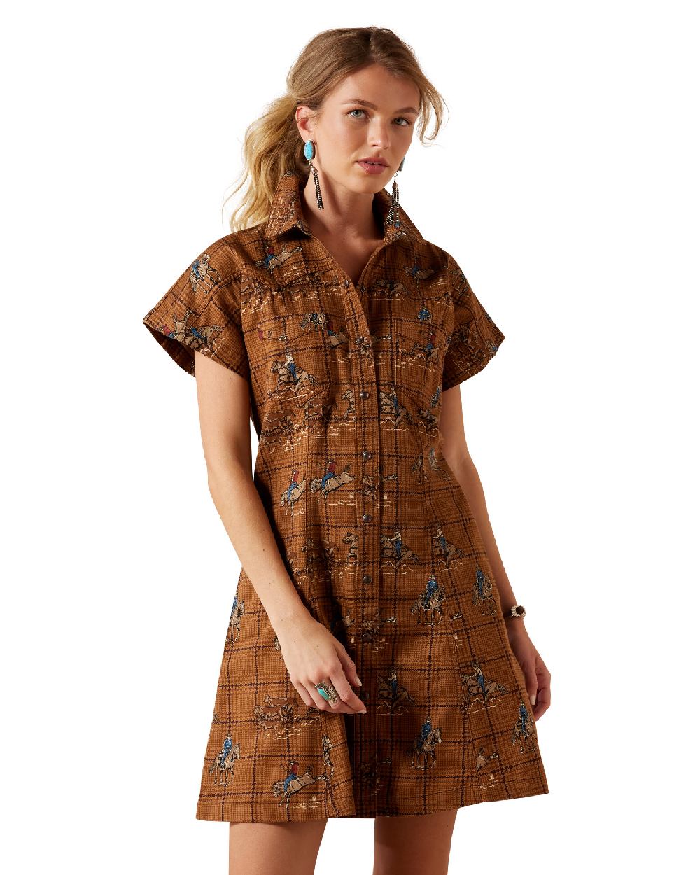 Glen-Plaid-Rodeo coloured Ariat Womens Cody Dress on white background 