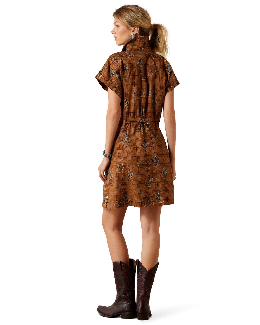Glen-Plaid-Rodeo coloured Ariat Womens Cody Dress on white background 