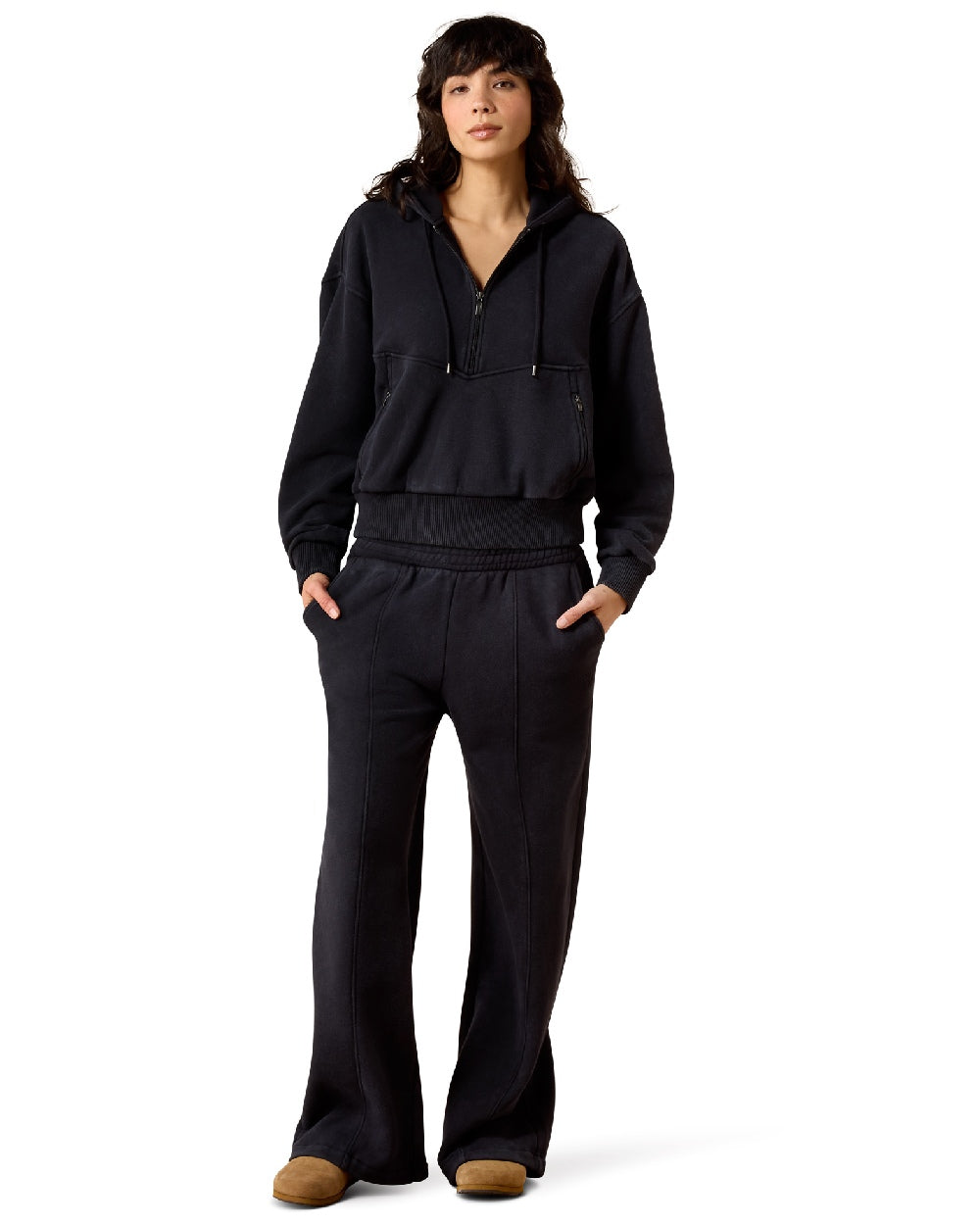 Black coloured Ariat Womens Compass Half Zip Sweatshirt on white background 