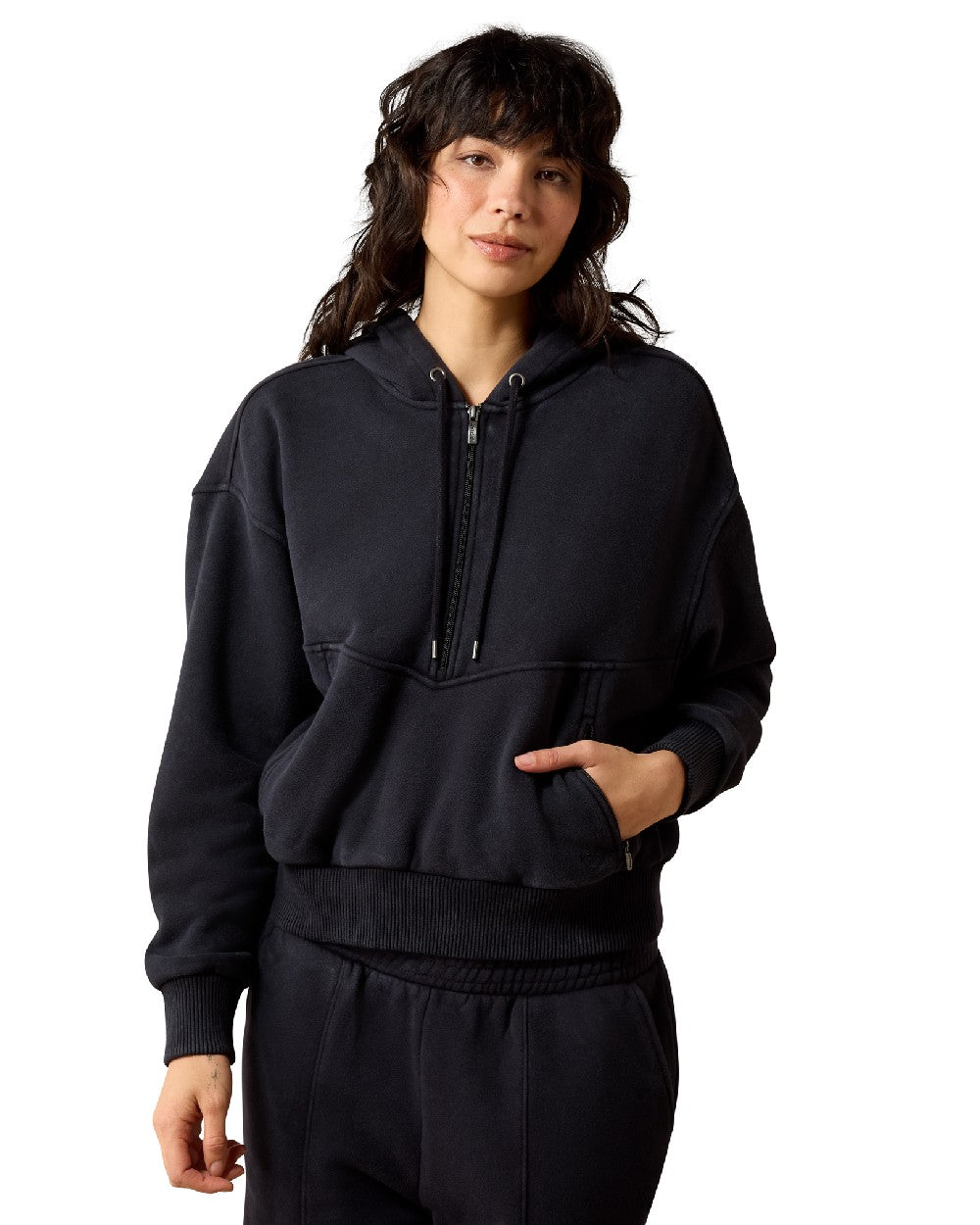 Black coloured Ariat Womens Compass Half Zip Sweatshirt on white background 