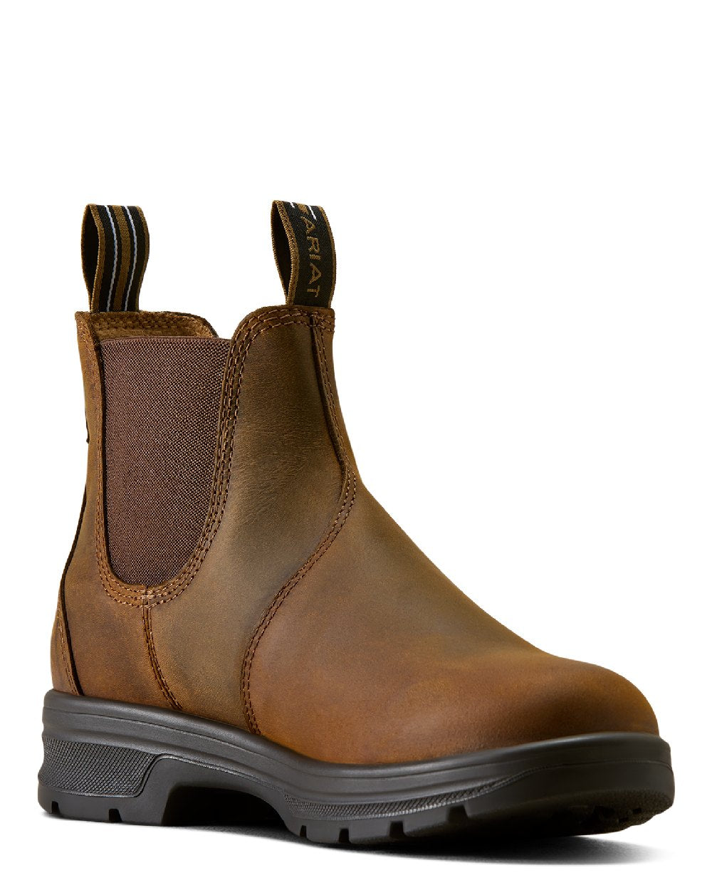 Distressed Copper coloured Ariat Womens Cooper Chelsea Boots on white background 