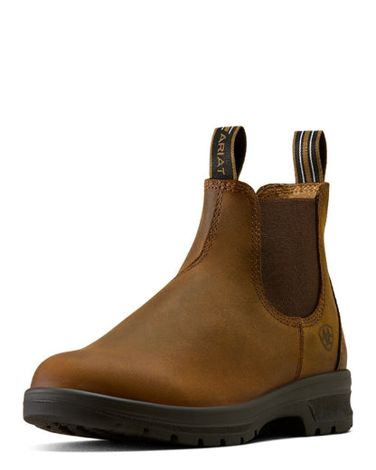 Distressed Copper coloured Ariat Womens Cooper Chelsea Boots on white background 