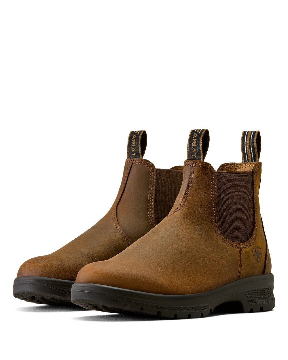 Distressed Copper coloured Ariat Womens Cooper Chelsea Boots on white background 