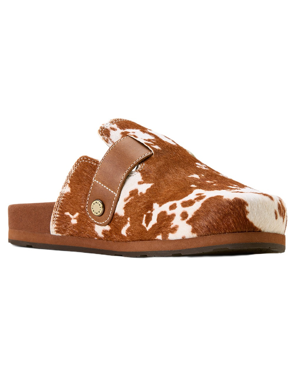 Cow Hair On coloured Ariat Womens Country Mules on white background 