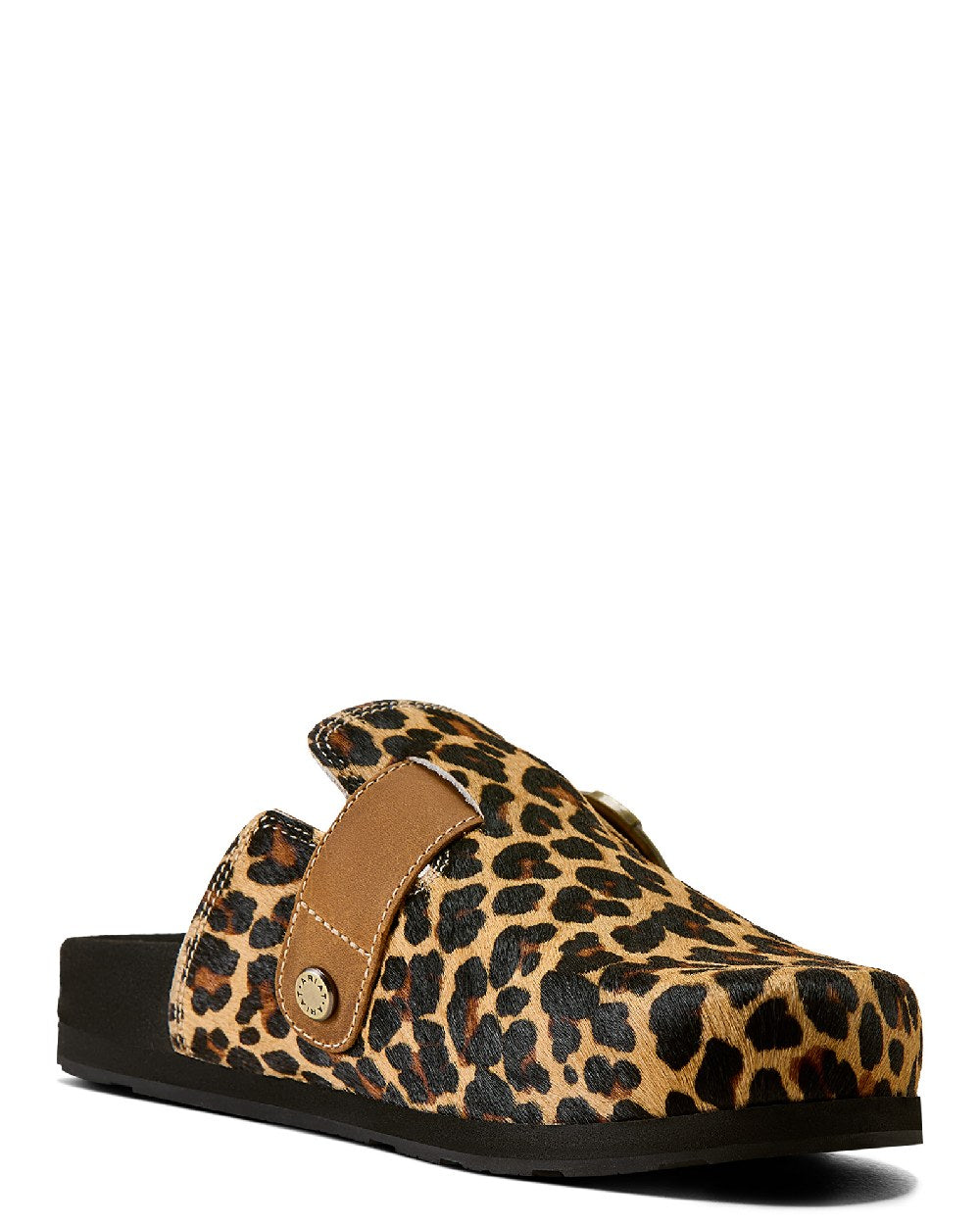 Leopard Hair On coloured Ariat Womens Country Mules on white background 