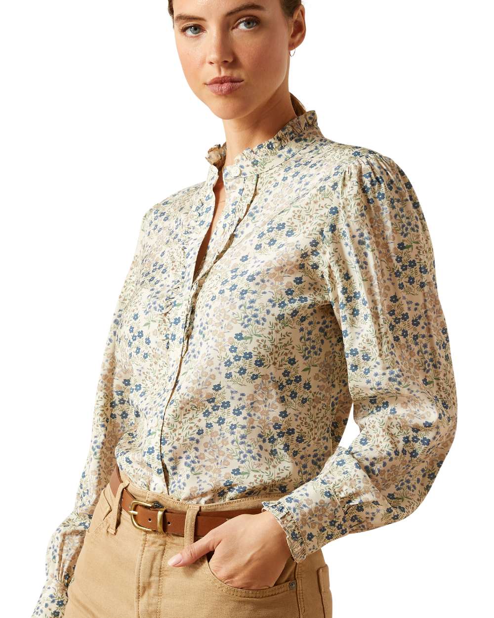 Floral Print coloured Ariat Womens Cricklade Blouse on white background 