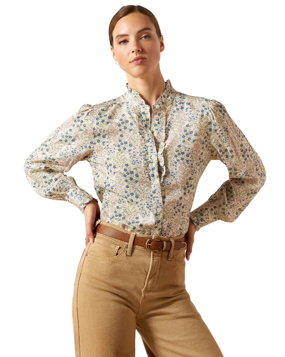 Floral Print coloured Ariat Womens Cricklade Blouse on white background 