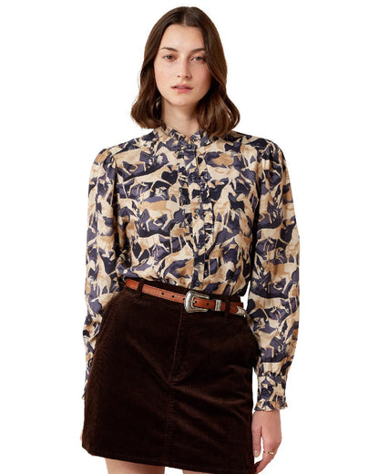 Navy Coincide Print coloured Ariat Womens Cricklade Blouse on white background 