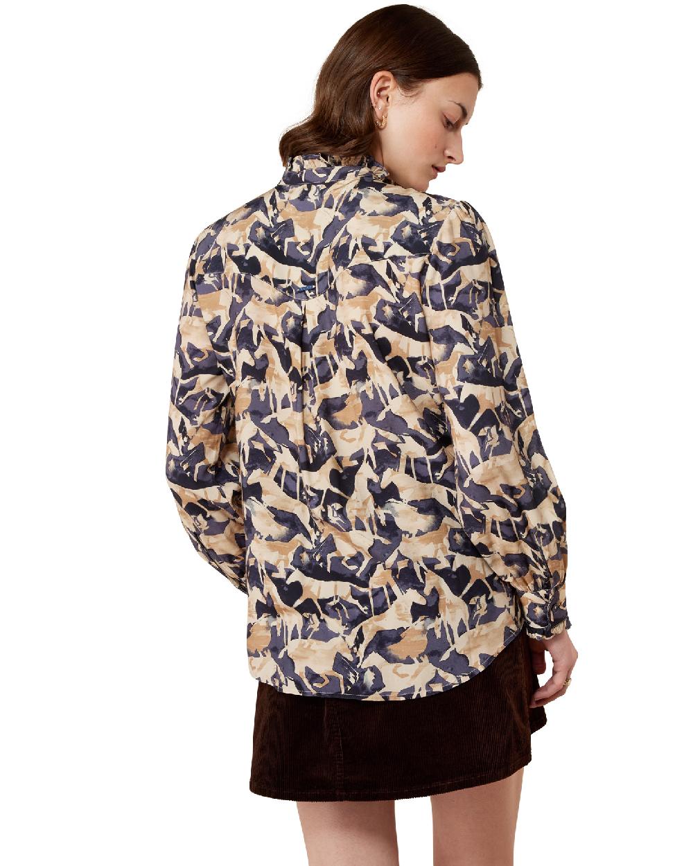 Navy Coincide Print coloured Ariat Womens Cricklade Blouse on white background 