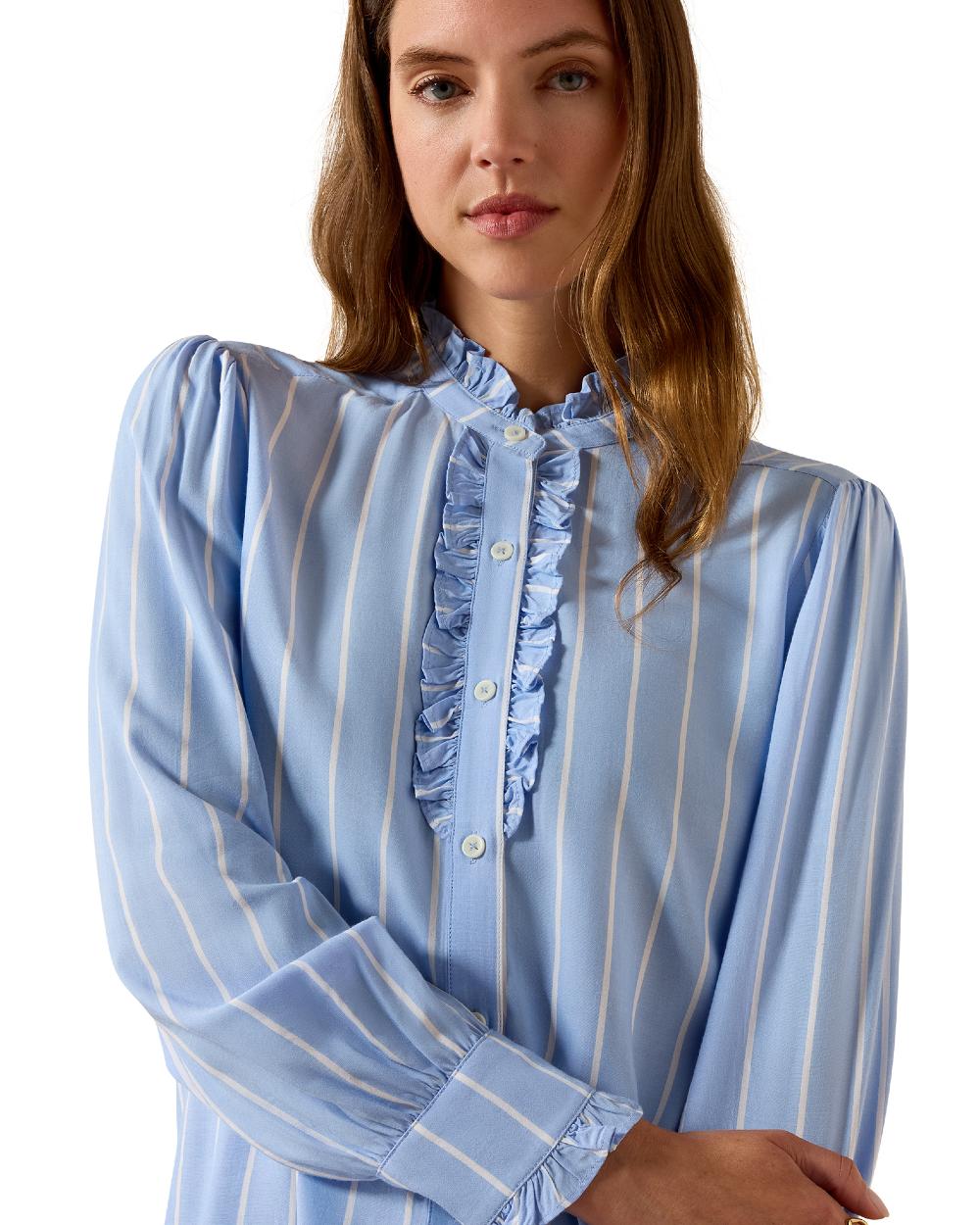 Pacific Blue Stripe coloured Ariat Womens Cricklade Blouse on white background 
