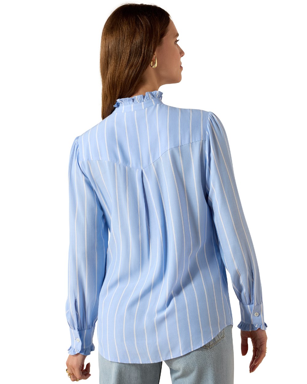 Pacific Blue Stripe coloured Ariat Womens Cricklade Blouse on white background 