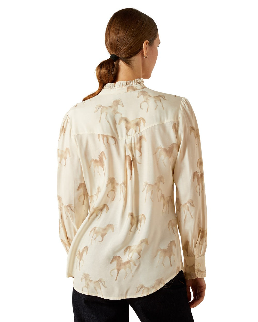 Watercolor Horse Print coloured Ariat Womens Cricklade Blouse on white background 
