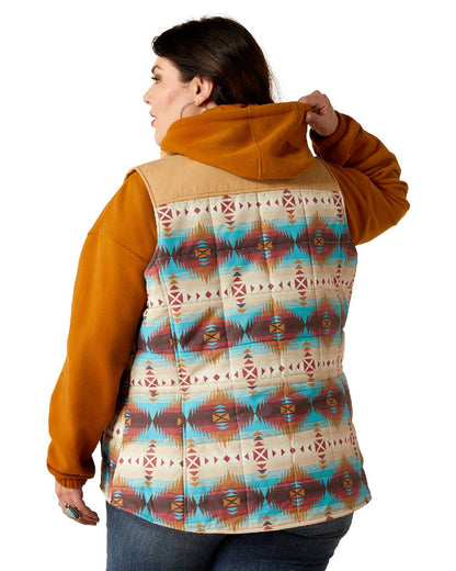 Serrano Southwest Print Coloured Ariat Womens Crius Insulated Gilet on white background 