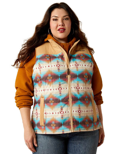 Serrano Southwest Print Coloured Ariat Womens Crius Insulated Gilet on white background 