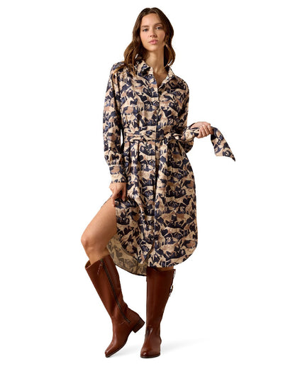 Navy Coincide Print coloured Ariat Womens Culham Dress on white background 