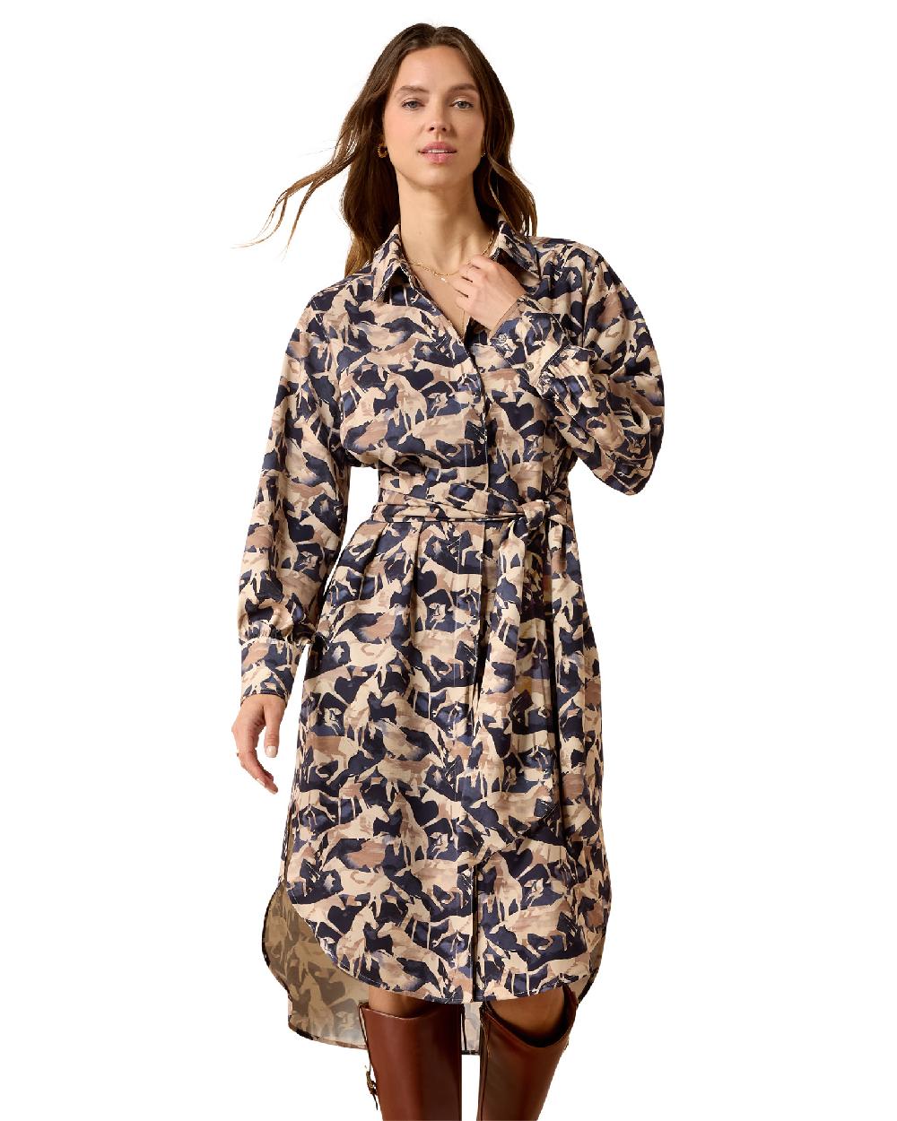 Navy Coincide Print coloured Ariat Womens Culham Dress on white background 