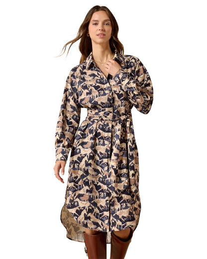 Navy Coincide Print coloured Ariat Womens Culham Dress on white background 