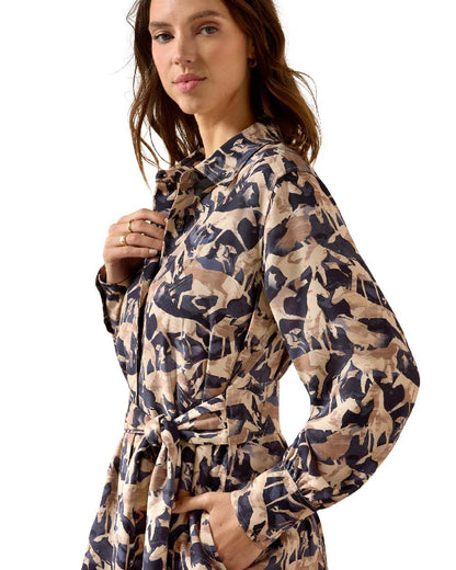 Navy Coincide Print coloured Ariat Womens Culham Dress on white background 