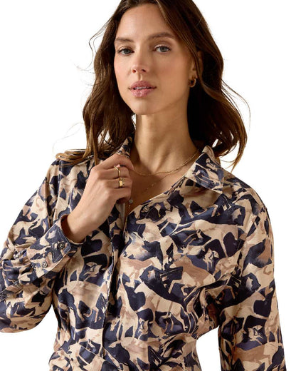 Navy Coincide Print coloured Ariat Womens Culham Dress on white background 
