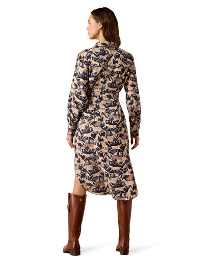 Navy Coincide Print coloured Ariat Womens Culham Dress on white background 