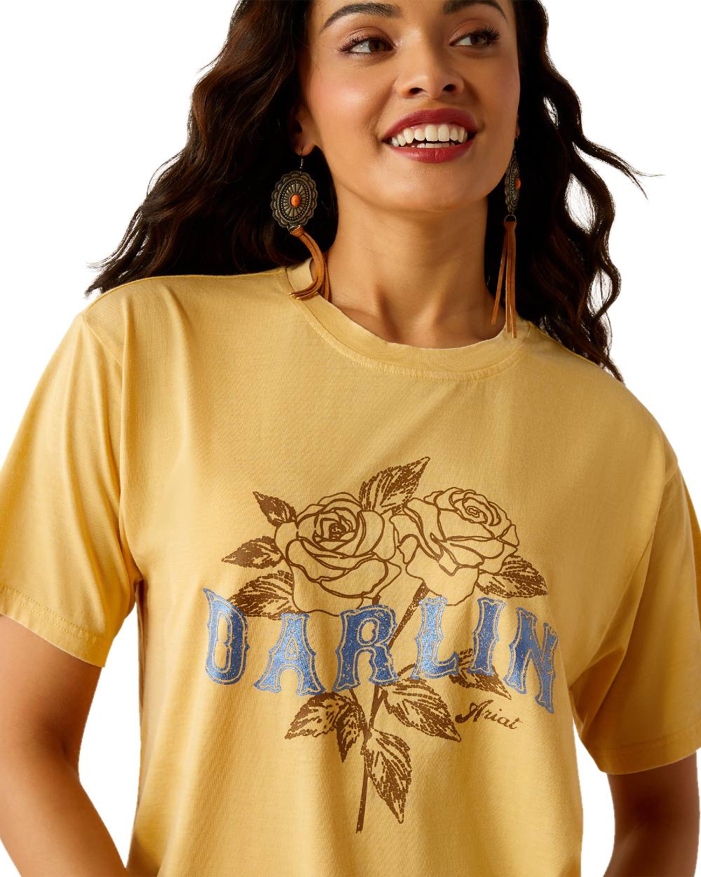 Rattan coloured Ariat Womens Darlin Rose T-Shirt on white background 
