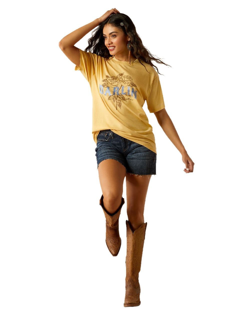 Rattan coloured Ariat Womens Darlin Rose T-Shirt on white background 