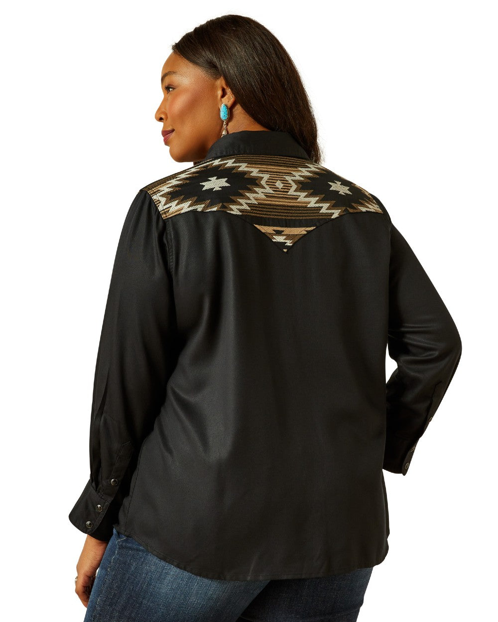 Black Coloured Ariat Womens Dawn Western Shirt on white background 