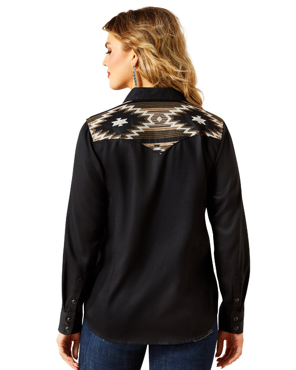 Black Coloured Ariat Womens Dawn Western Shirt on white background 