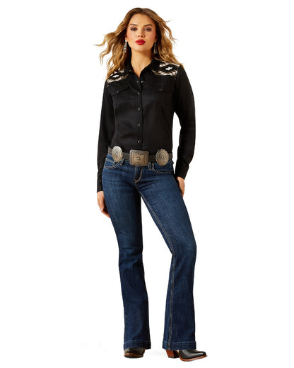 Black Coloured Ariat Womens Dawn Western Shirt on white background 