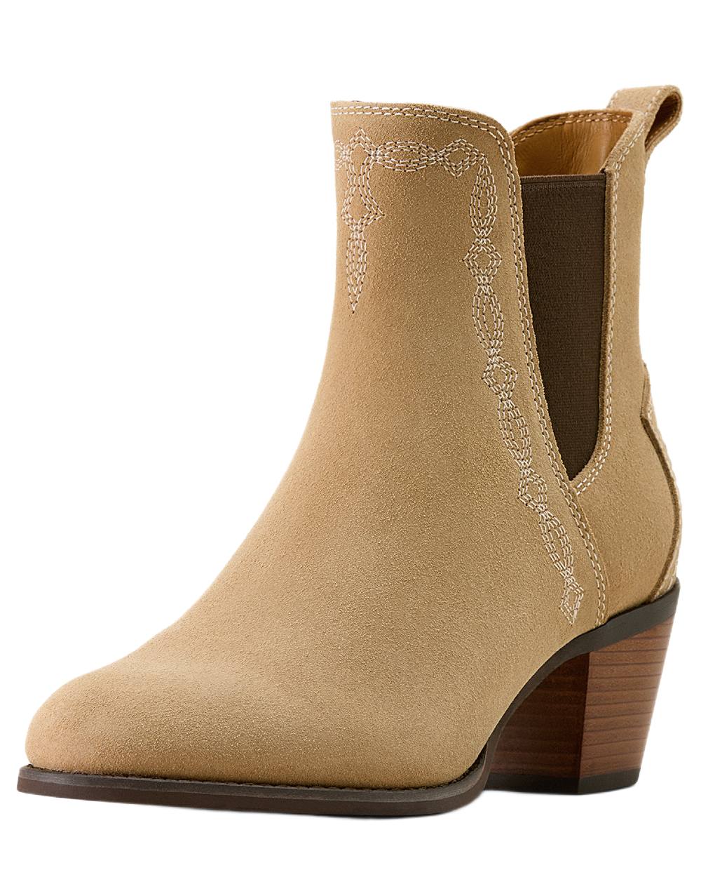 Camel Suede coloured Ariat Womens Demi Boots on white background 