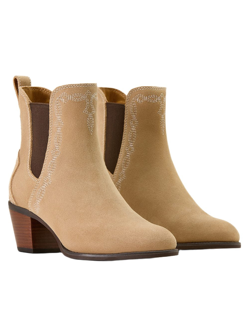 Camel Suede coloured Ariat Womens Demi Boots on white background 