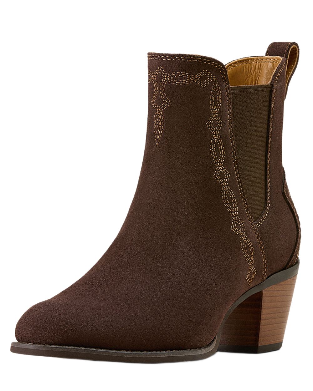 Chocolate Suede coloured Ariat Womens Demi Boots on white background 