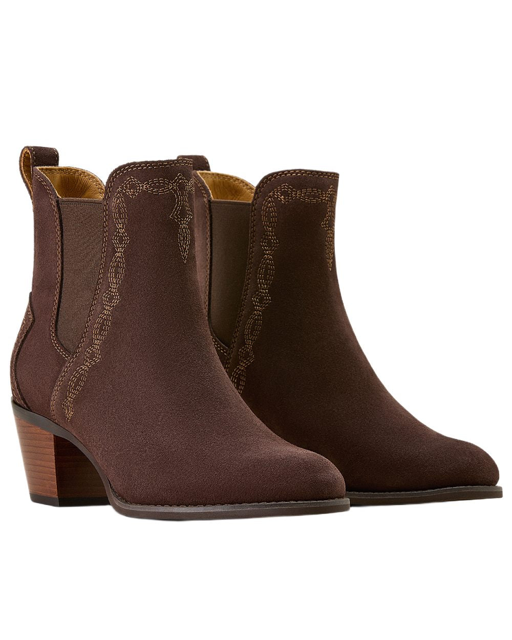 Chocolate Suede coloured Ariat Womens Demi Boots on white background 