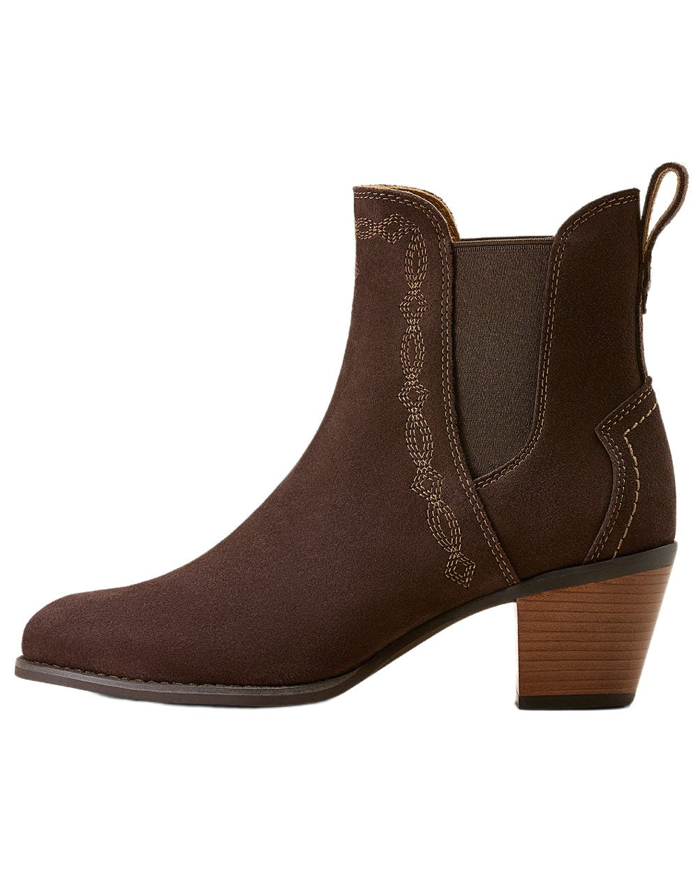 Chocolate Suede coloured Ariat Womens Demi Boots on white background 