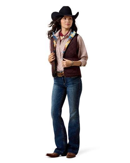 Chocolate Plum Lakeside Southwest coloured Ariat Womens Dilon 2.0 Reversible Insulated Vest on white background 