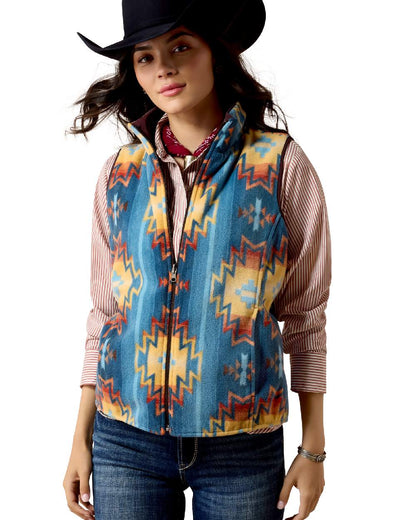 Chocolate Plum Lakeside Southwest coloured Ariat Womens Dilon 2.0 Reversible Insulated Vest on white background 