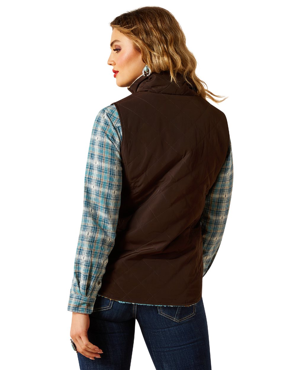 Mole Coloured Ariat Womens Dilon 2.0 Reversible Insulated Vest on white background 