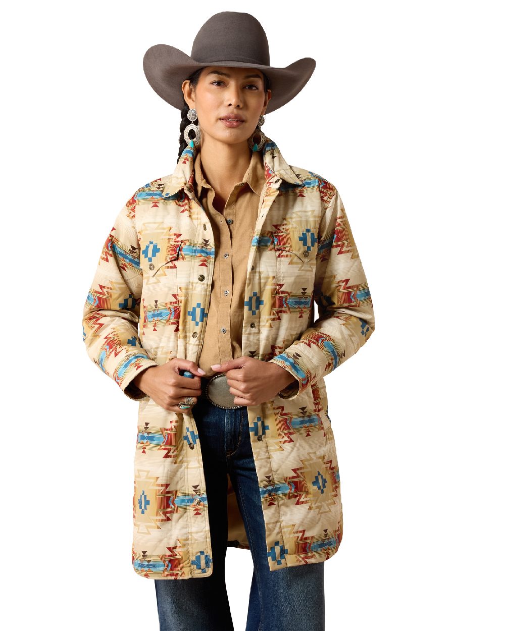 Sonoma Southwest Print coloured Ariat Womens Dilon Parka Jacket on white background 
