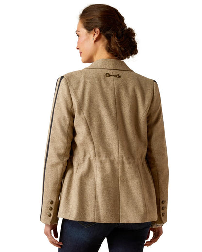 Camel Herringbone coloured Ariat Womens Dornie Blazer on white background 