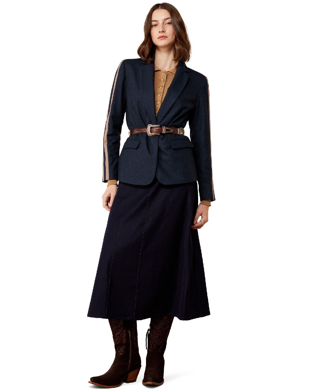 Navy coloured Ariat Womens Dornie Blazer on white background 