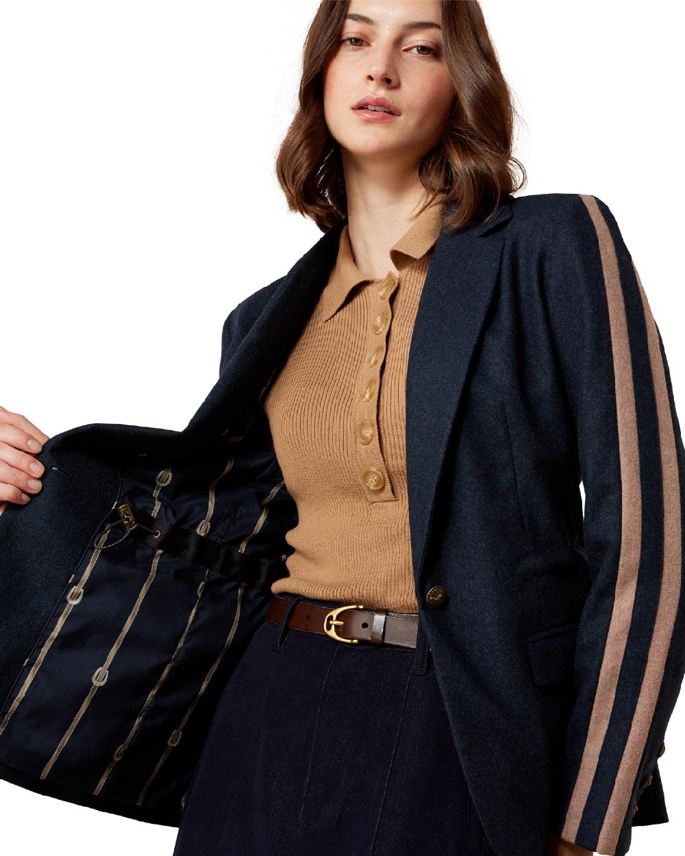 Navy coloured Ariat Womens Dornie Blazer on white background 