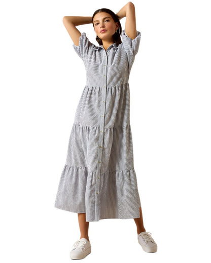 Navy White Stripe coloured Ariat Womens Dovestone Dress on white background 