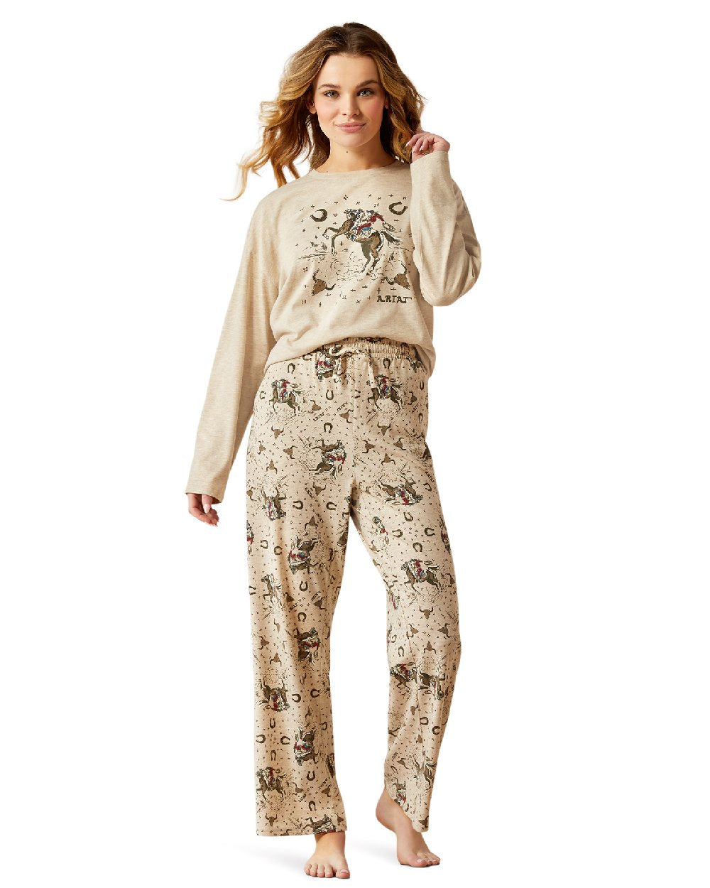 Cowgirl Print coloured Ariat Womens Dreams Pajama Set on white background 