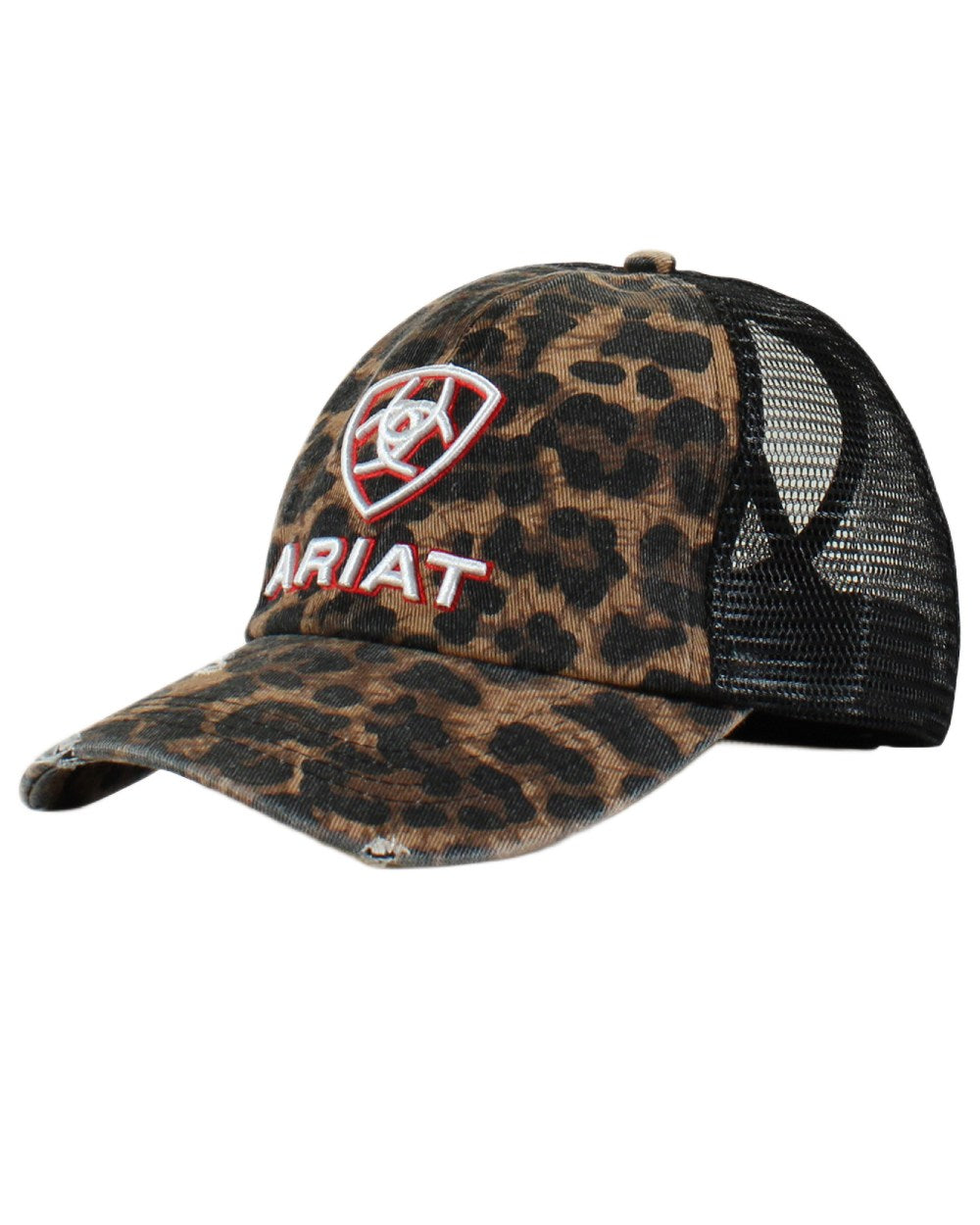 Black coloured Ariat Womens Embossed Logo Cheetah Print Cap on white background 