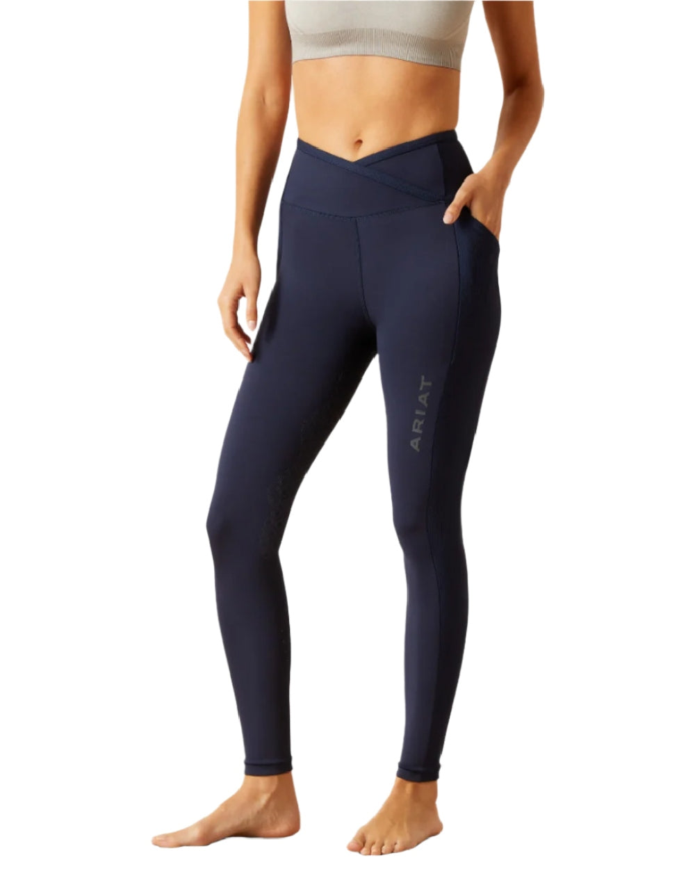 Navy Eclipse Coloured Ariat Womens Eos Chic Half Grip Tights on white background 