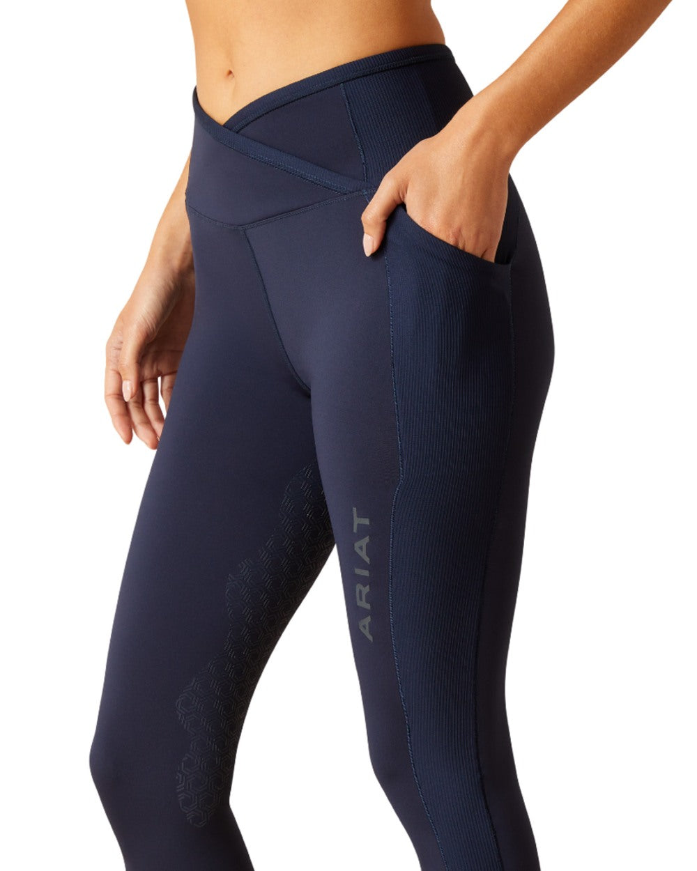 Navy Eclipse Coloured Ariat Womens Eos Chic Half Grip Tights on white background 