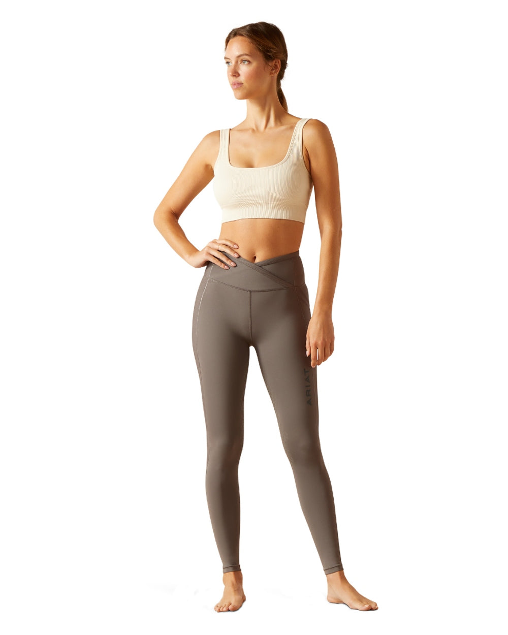 Plum Grey Coloured Ariat Womens Eos Chic Half Grip Tights on white background 